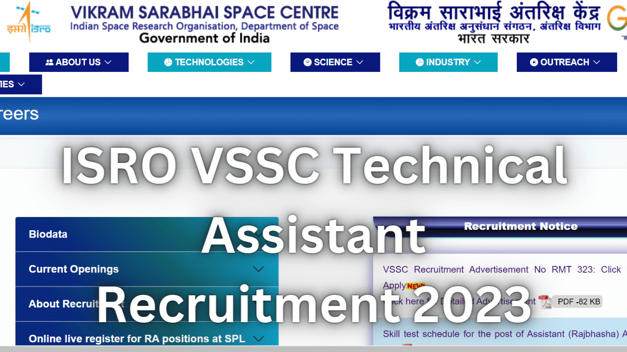 Isro Vssc Technical Assistant Recruitment Notification And Online