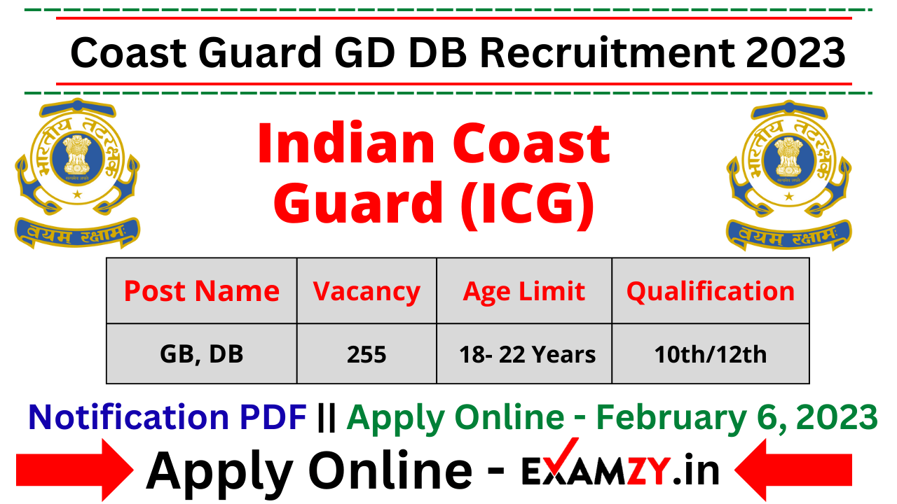 Coast Guard GD DB Recruitment 2023 Notification Released, Apply Online
