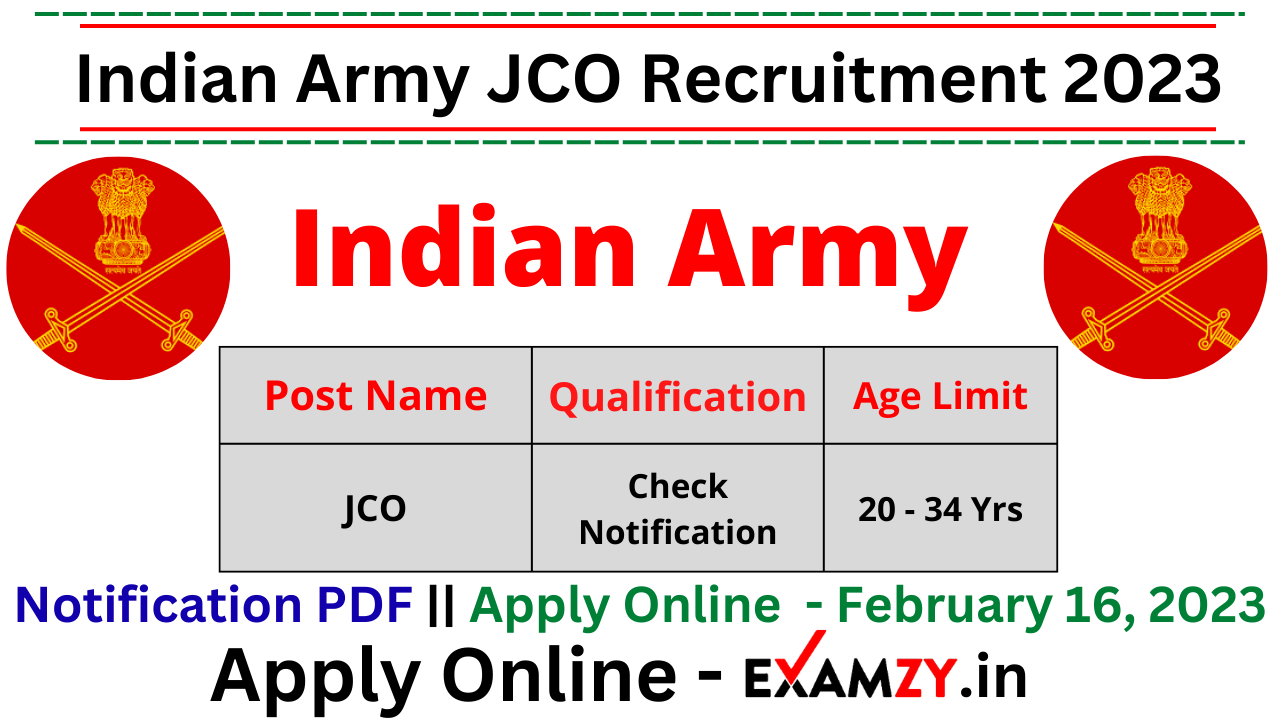 Indian Army JCO Recruitment 2023 Notification Released, Apply Online ...