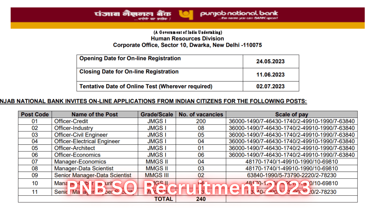 PNB SO Recruitment 2023 Notification Released For 240 Posts, Apply ...