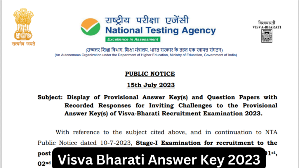 Visva Bharati Answer Key 2023 