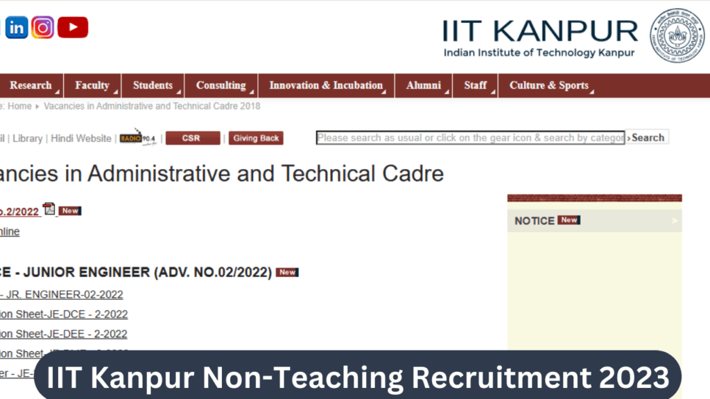 IIT Kanpur Non-Teaching Recruitment 2023 