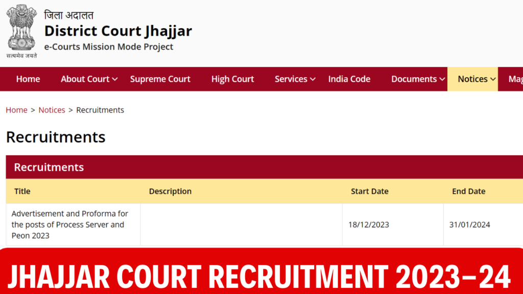 Jhajjar Court Recruitment 2023-24 Notification and Offline Application Form for Peon and Process Server 1 Jhajjar Court Recruitment 2023