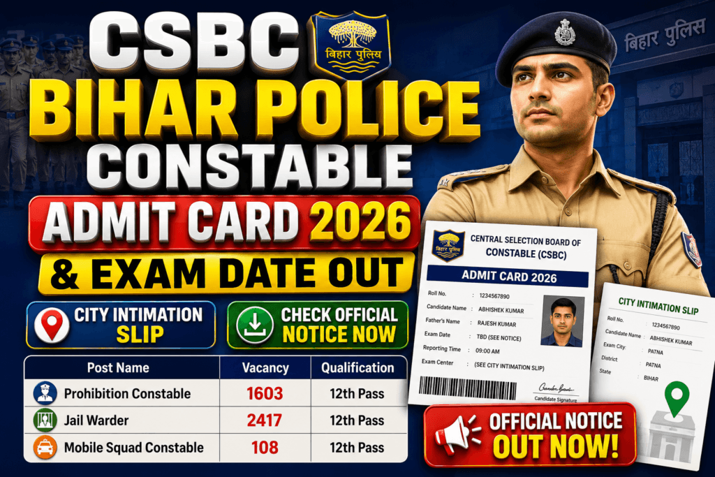 CSBC Bihar Police Constable Admit Card 2026