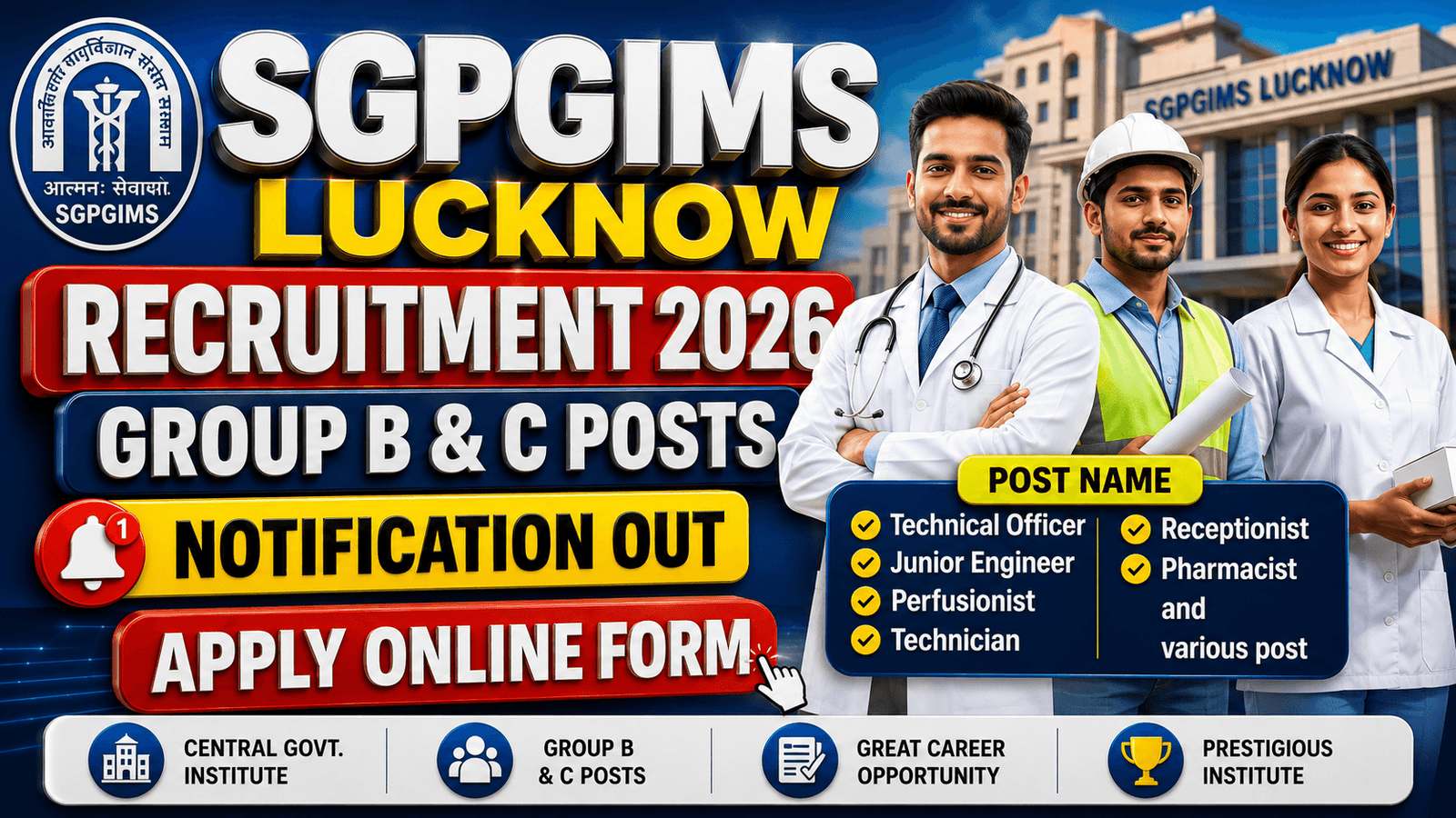SGPGIMS Lucknow Recruitment 2026 Group B & C