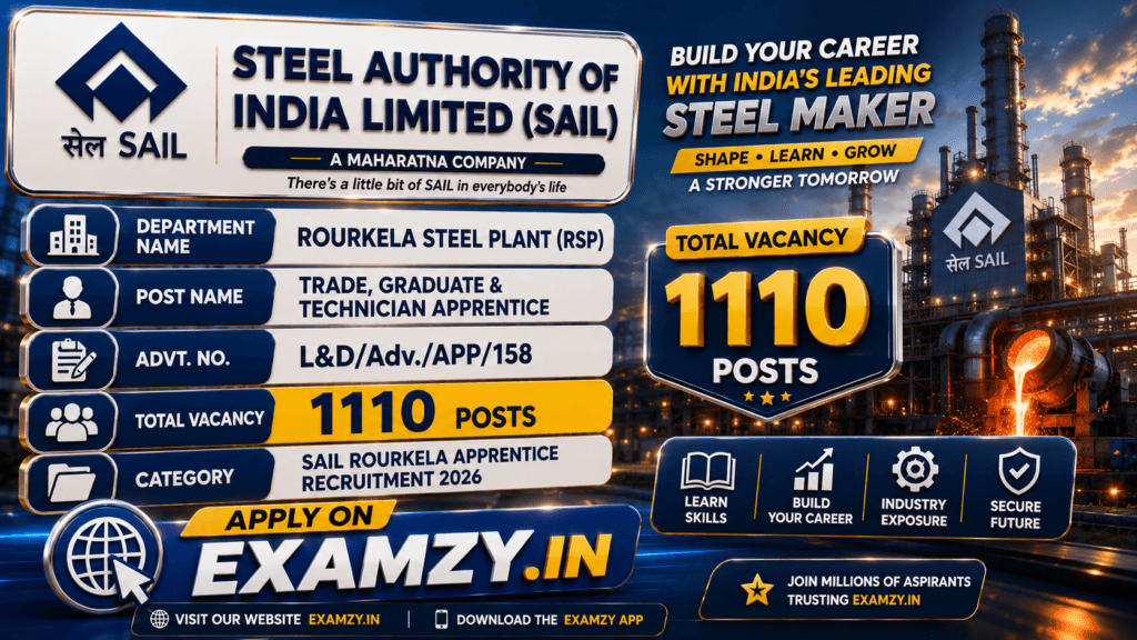 SAIL Rourkela Apprentice Recruitment 2026 Notification OUT For 1110 Posts, Apply Online Form 1 SAIL Rourkela Apprentice Recruitment