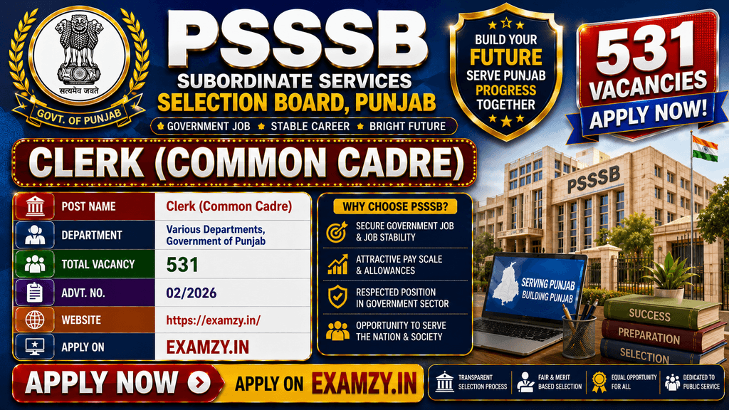 Punjab PSSSB Clerk Recruitment 2026 Notification OUT For 531 Posts, Apply Online Form Re-Open 1 Punjab PSSSB Clerk Recruitment 2026