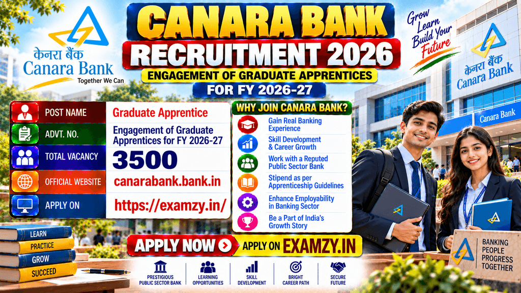 Canara Bank Apprentice Recruitment 2026 Notification OUT For 3500 Posts; Apply Online Form 1 Canara Bank Apprentice Recruitment 2026
