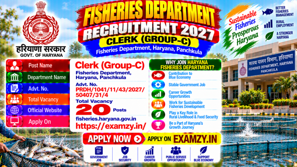 Haryana Fisheries Department Clerk Recruitment 2026