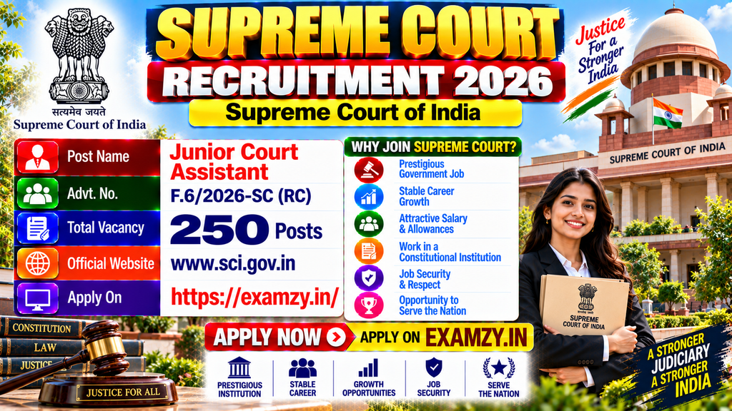 Supreme Court Junior Court Assistant Recruitment 2026 Notification OUT For 250 Posts; Apply Online Form 1 Supreme Court Recruitment 2026 Banner